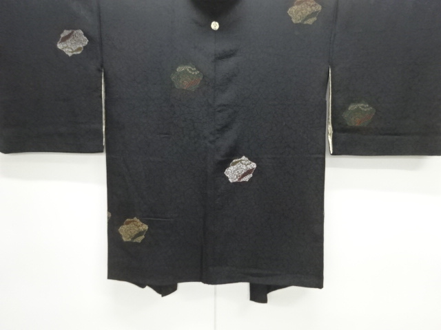 JAPANESE ANTIQUE HAORI / TAISHO ROMAN STYLE / SILK / URUSHI / WOVEN FLOWER